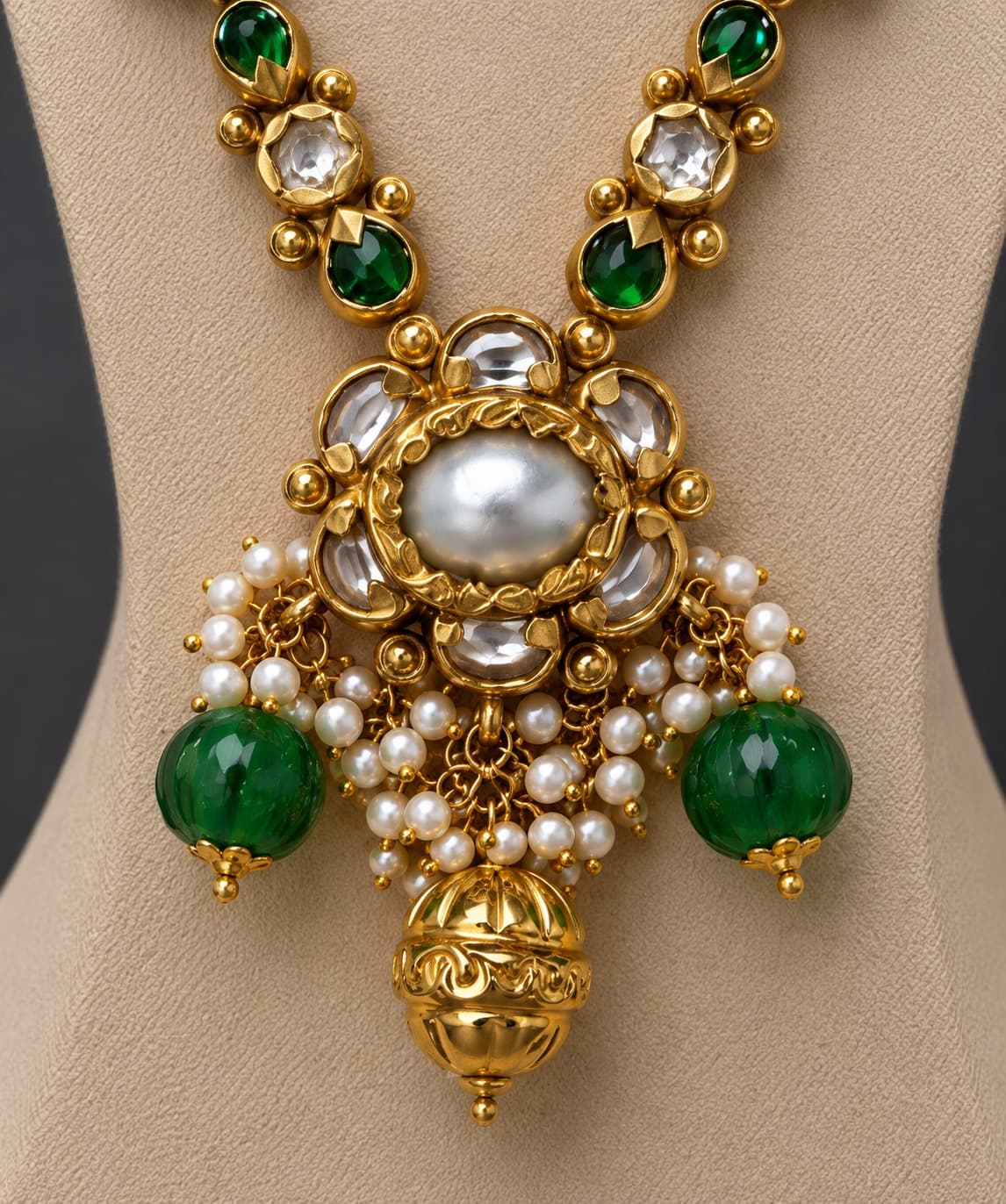 Kundan pendant with pearls, close-up